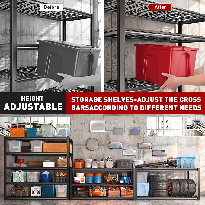 REIBII 48.2''W Garage Shelving Heavy Duty Metal Shelving 3000LBS Storage - Image 4