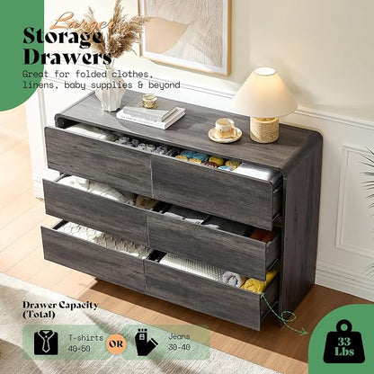 AMERLIFE 6 Drawer Dresser for Bedroom, Anti-Tip Kit, Wood Cabinet Organizer for - Image 4