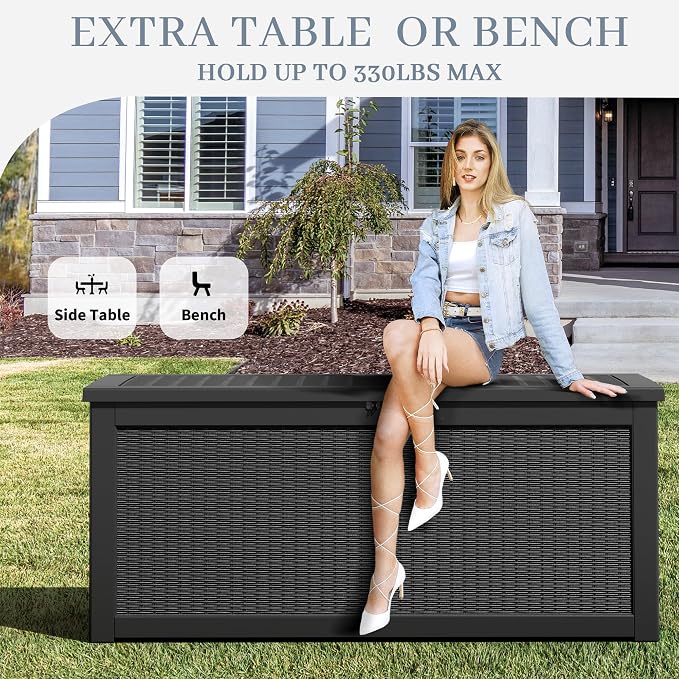 260 Gallon Large Resin deck box Waterproof, Outdoor Storage Bench, Patio - Image 5