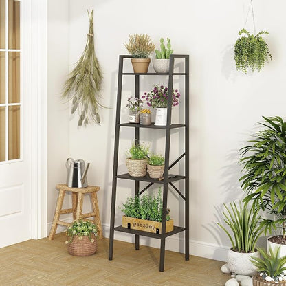 Hoctieon 4-Tier Industrial Ladder Bookshelf, Narrow Ladder Shelf, Tall Standing - Image 7