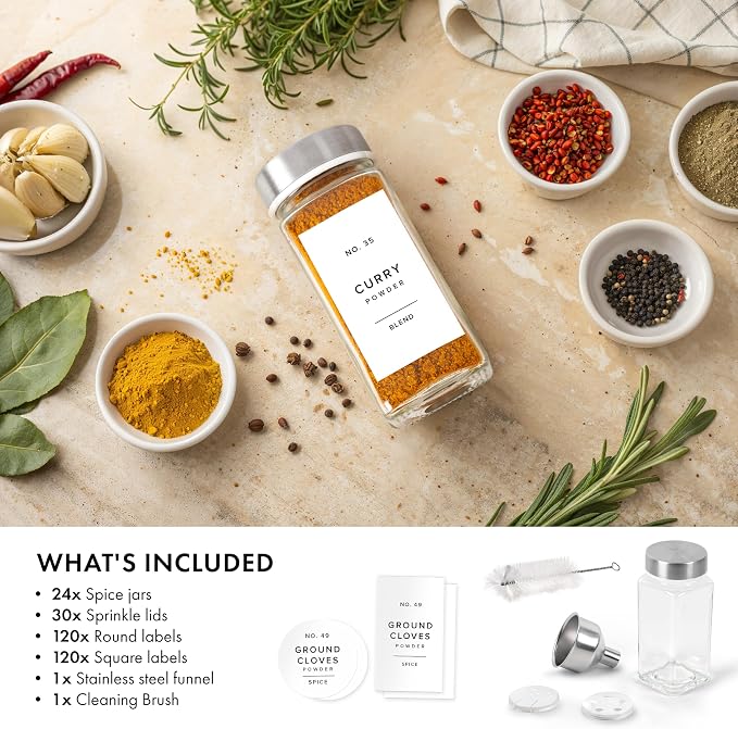 Glass Spice Jars with Label and Stainless Steel Lids Spice Containers with 240 - Image 7
