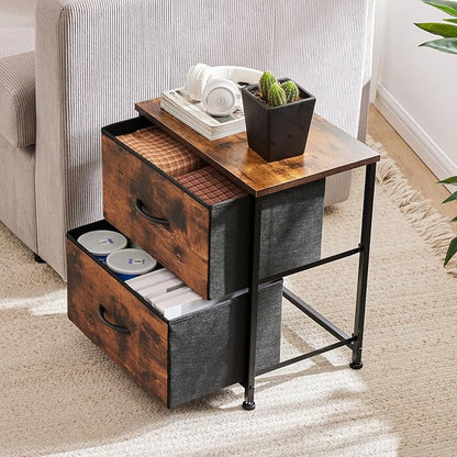 DUMOS Small NightStand Set of 2 Fabric Drawer Dressers Short Bedside Tables - Image 2