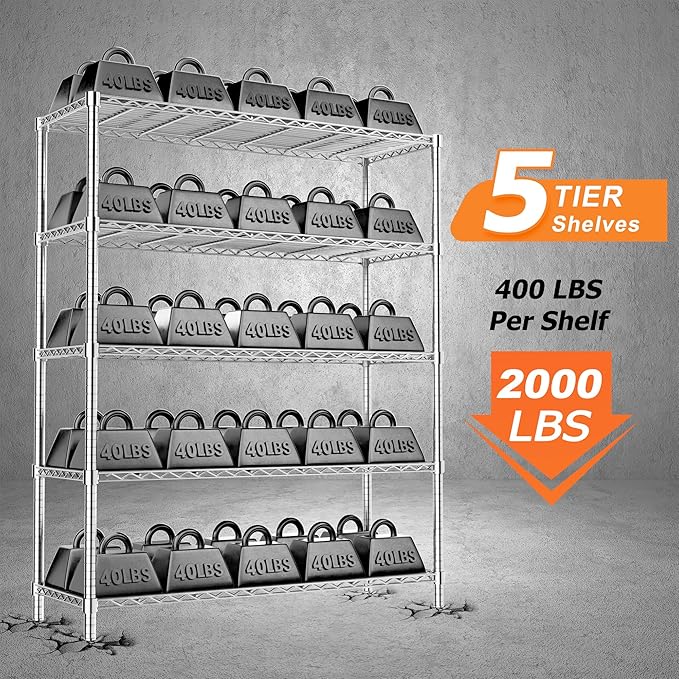 Storage Shelves Heavy Duty, 5-Tier Adjustable Metal Industrial Utility Shelf - Image 4