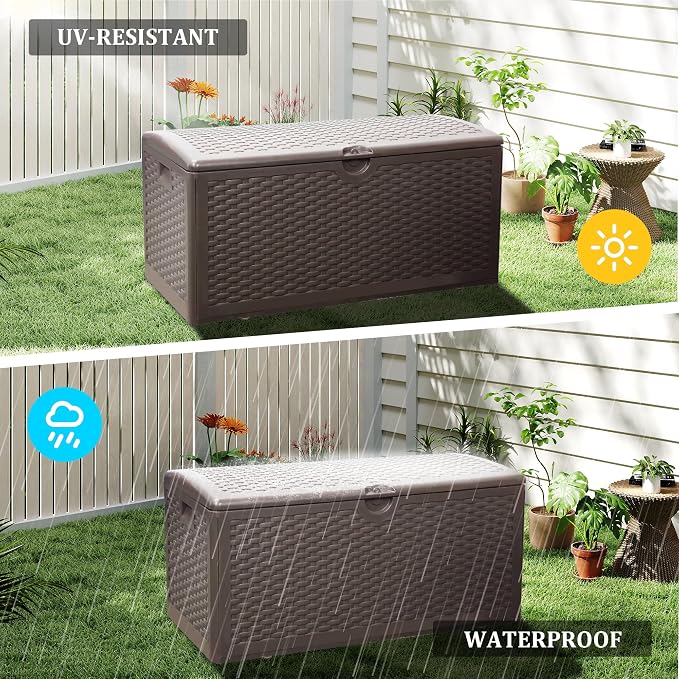 80 Plus Gallon Resin Deck Box, Waterproof Outdoor Storage Box - Image 4