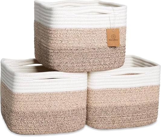 NaturalCozy Storage Cubes 9”x9”x7”Cotton Rope Woven Baskets by NaturalCozy