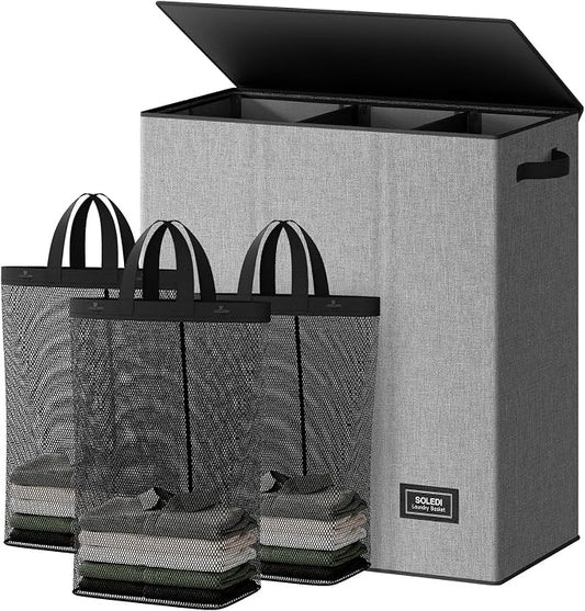 SOLEDI 160L Laundry Hamper 3 Section, Extra Large Laundry Hamper by SOLEDI