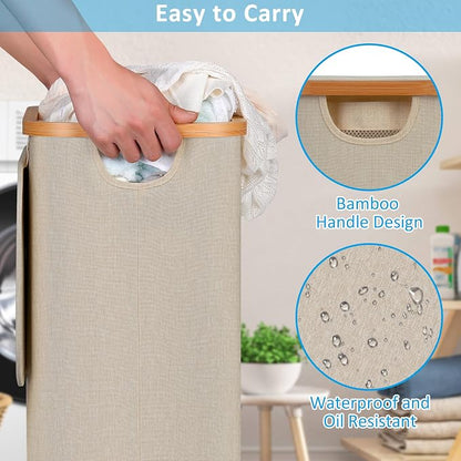 efluky Laundry Basket with Wheels, Tall Rolling Laundry Hamper with Lid and - Image 3