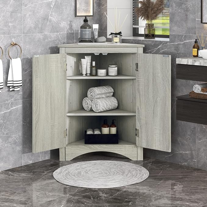 GDFStudio 31.5" H Triangle Corner Bathroom Storage Cabinet by GDFStudio