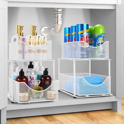 Sorbus 2 Sets of 2 Tier Metal Under Sink Organizer - Image 2