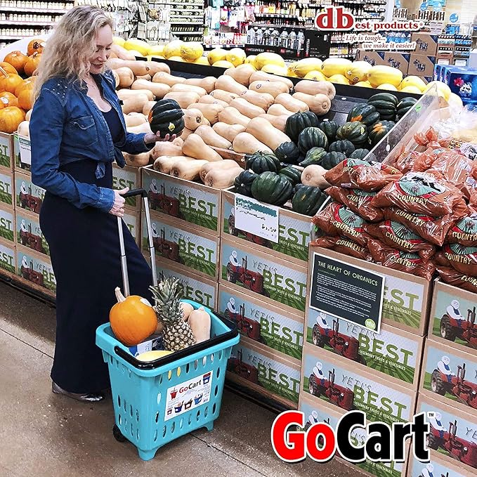 dbest products GoCart, Teal Grocery Cart Shopping Laundry Basket on Wheels - Image 6