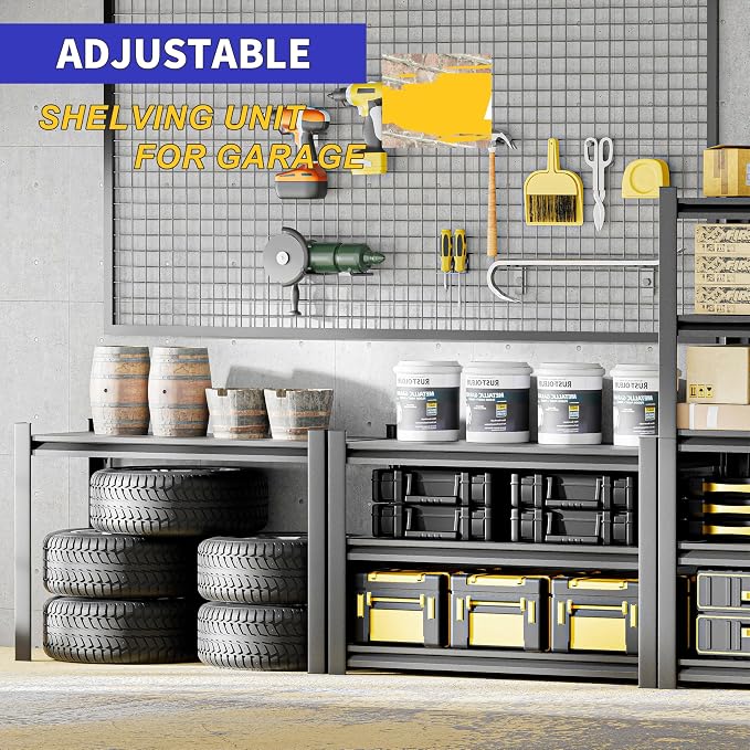 Garage Shelving – 5-Tier Heavy Duty Metal Storage Shelves, Adjustable - Image 4