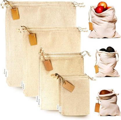 LEAFICO Muslin Cloth Bags with Drawstrings by Leafico