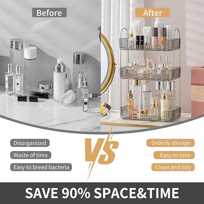 3 Tier Bathroom Organizer Countertop Makeup Perfume Tray Skincare Organizer - Image 4