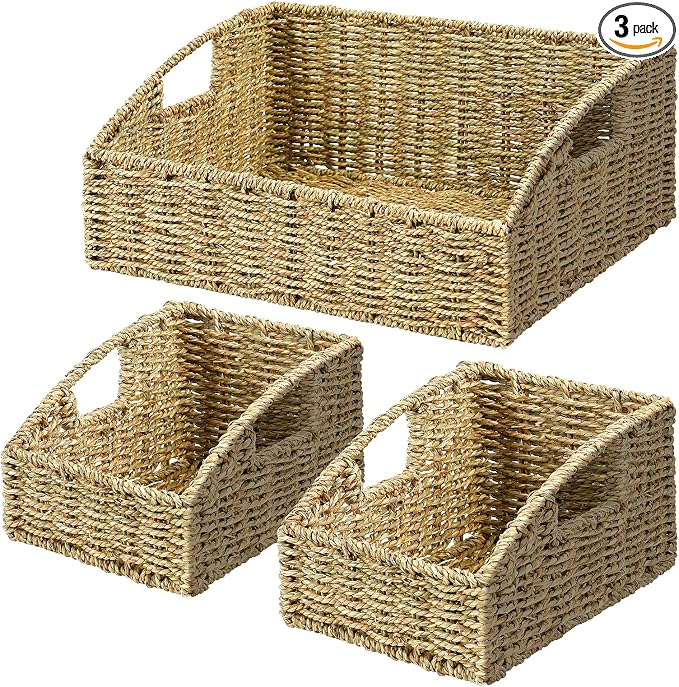 Ollieroo Natural Seagrass Storage Baskets, Handwoven Wicker Storage Bins by Ollieroo