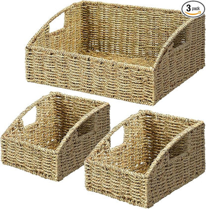 Ollieroo Natural Seagrass Storage Baskets, Handwoven Wicker Storage Bins by Ollieroo