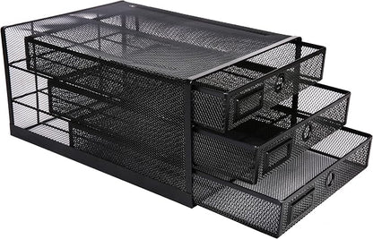 Annova Desk Organizer Wire Mesh 3 Tier Sliding Drawers Paper - Image 6