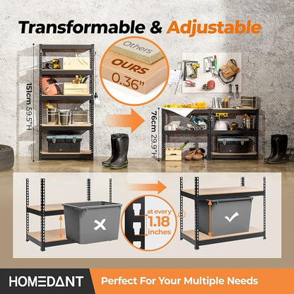 HOMEDANT 5 Tier Storage Shelves Adjustable Laminated Boltless Garage Metal - Image 4