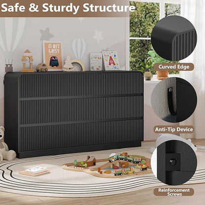 Dresser for Bedroom with 9 Drawers, Fluted Chest of Drawers with Round Curved - Image 4