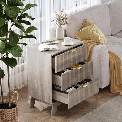 Grey Night Stand with 3 Drawers, Bedside Table & End Table, Farmhouse Night - Image 3