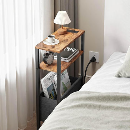 Narrow Side Table with Charging Station Slim End Table Sofa with Magazine Rack - Image 5
