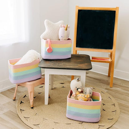 OrganiHaus Set of 3 Pastel Rainbow Woven Storage Baskets - Image 8