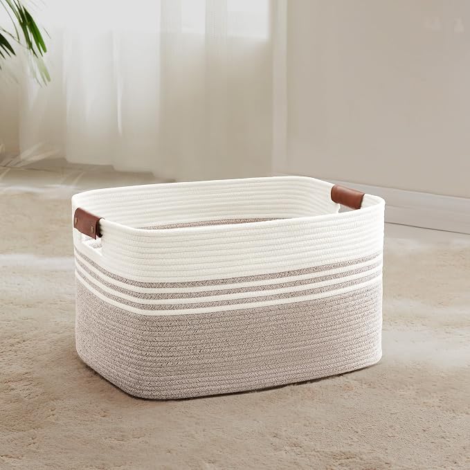45L Small Laundry Basket with Leather Handles by SunNewt