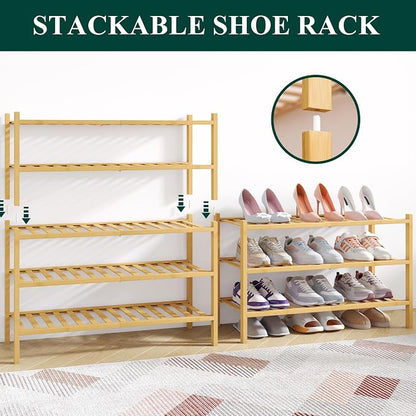 Smiry Bamboo Shoe Rack for Closet, 6 Tier Wooden Stackable Shoe Organizer - Image 4