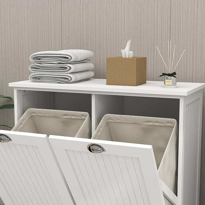KEIKI Double Tilt-Out Laundry Hamper Cabinet - Image 5