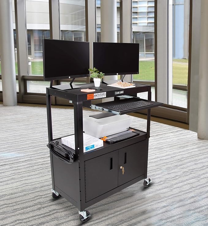Line Leader Large AV Cart with Locking Cabinet | Height Adjustable Utility Cart - Image 6