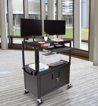 Line Leader Large AV Cart with Locking Cabinet | Height Adjustable Utility Cart - Image 6