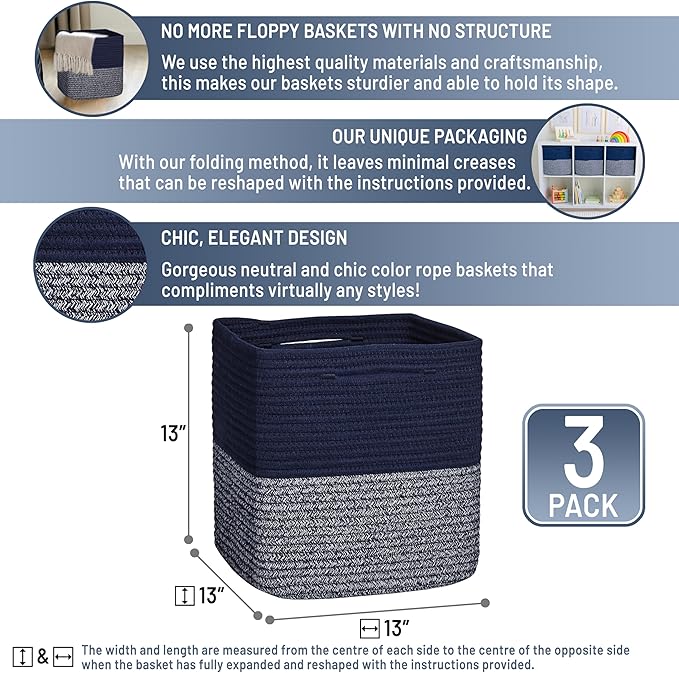 NaturalCozy 13 Inch Cube Storage Bins Cotton Rope Woven Baskets - Image 2