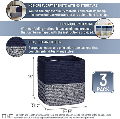 NaturalCozy 13 Inch Cube Storage Bins Cotton Rope Woven Baskets - Image 2