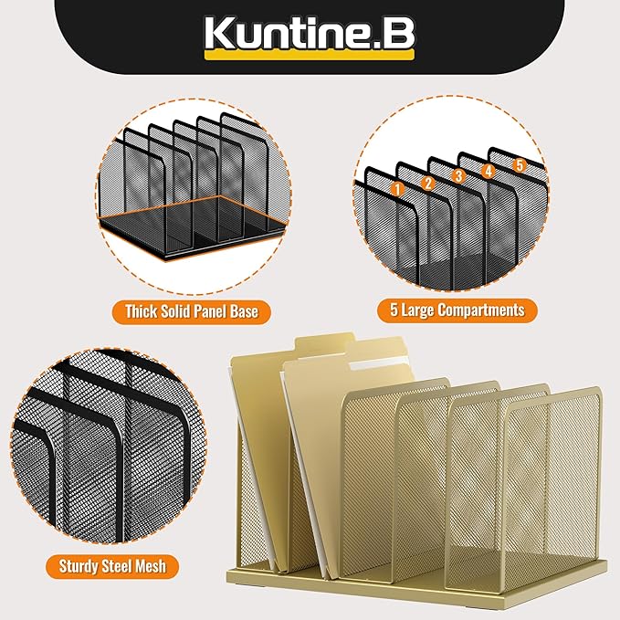 Kuntine.B Desk File Organizer Upright Mesh Desktop Organizer File Sorter Office - Image 4