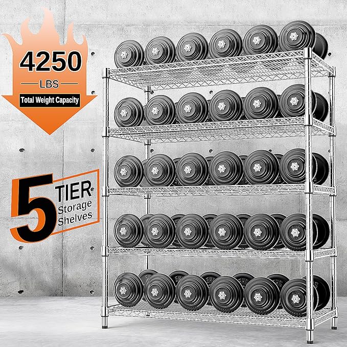IZEUK 4250 LBS Garage Shelving Wide Storage Shelves 5 Tier Metal Shelves Heavy - Image 4