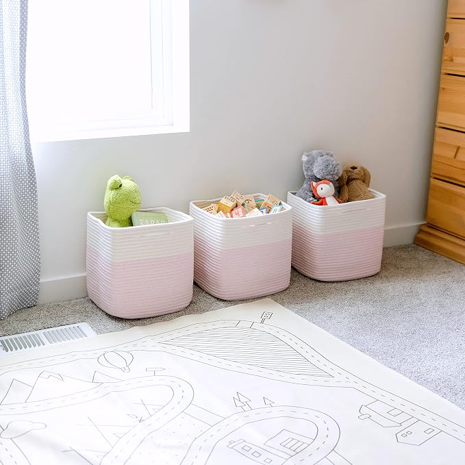 NaturalCozy 13 Inch Cube Storage Bins Cotton Rope Woven Baskets - Image 4