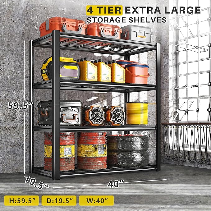 REIBII 40" W Garage Shelving 2240 LBS Storage Shelves Adjustable Heavy Duty - Image 3