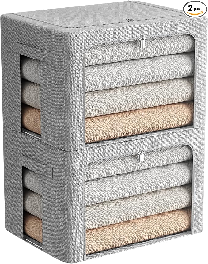 FHSQX 2 Pack Clothes Storage Bins Stackable Metal Frame Storage Box Large by FHSQX