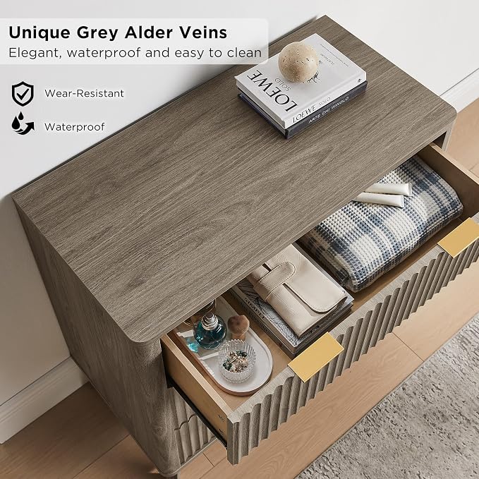 T4TREAM Fluted 3 Drawers Nightstand Set of 2, Oversized Extra Large Modern Side - Image 4