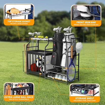 PLKOW Sports Equipment Organizer Rack, Garage Ball Rack, 2 Golf Bag Storage and - Image 2