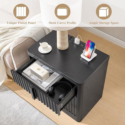 23.6" Nightstand Set of 2 with Charging Station, Side Table with 3 Storage - Image 4