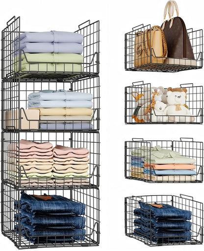 Stackable Closet Organizers and Storage Bins 4 Pack, Sturdy Metal Clothes by Jakyitvi