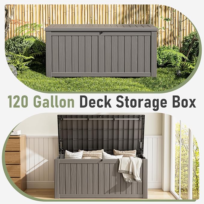 Outdoor Storage Box, 120 Gallon Deck Box, Resin Waterproof Outside Storage Bench - Image 3