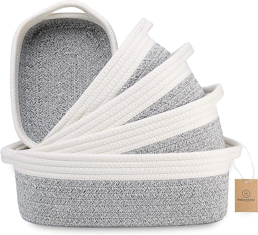 NaturalCozy 5-Piece Rectangle Storage Basket Set- Natural Cotton Rope Woven by NaturalCozy