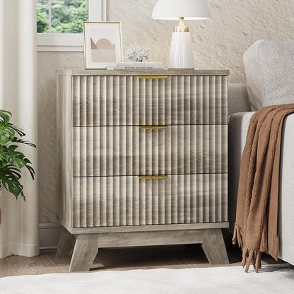 Fluted Nightstand, Mid Century Modern Wood Night Stand - Image 3