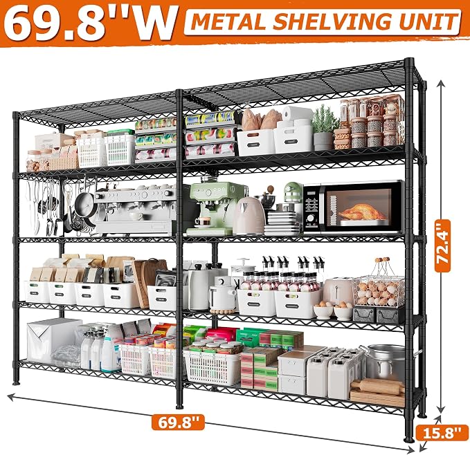 REIBII 1600LBS Storage Shelves 69.8''W Metal Shelving 5 Tier Wire Shelving Unit - Image 2