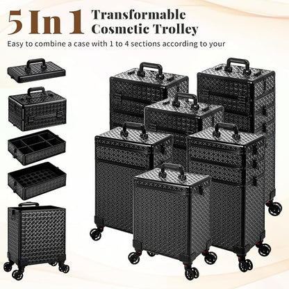 AROUS 5 in 1 Rolling Makeup Train Case Cosmetology Case on Wheels Large - Image 3