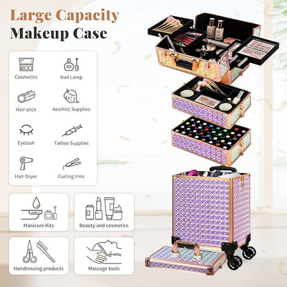 AROUS 5 in 1 Rolling Makeup Train Case Cosmetology Case on Wheels Large - Image 5