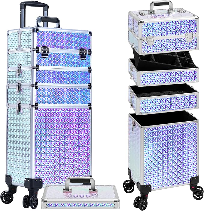 AROUS 5 in 1 Rolling Makeup Train Case Cosmetology Case on Wheels Large by Unknown