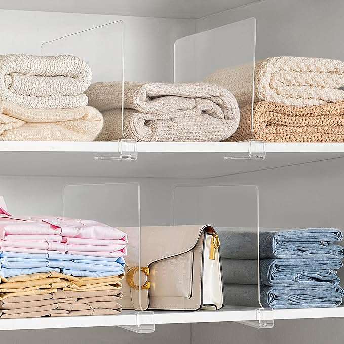HBlife 12 Inches Tall Clear Shelf Dividers, 4 Pack Purse Organizer - Image 6