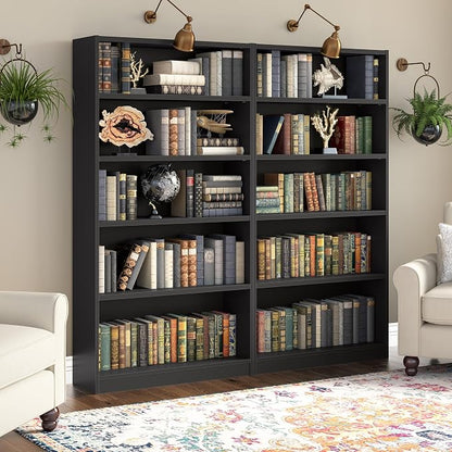 Bush Furniture Universal Tall 5 Shelf Bookcase in Black, Vertical Storage and - Image 4
